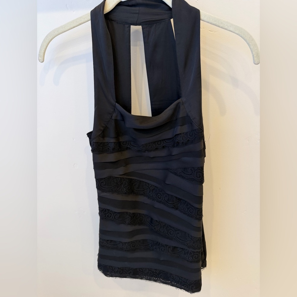 White House Black Market Black Lace-Trim Halter Top